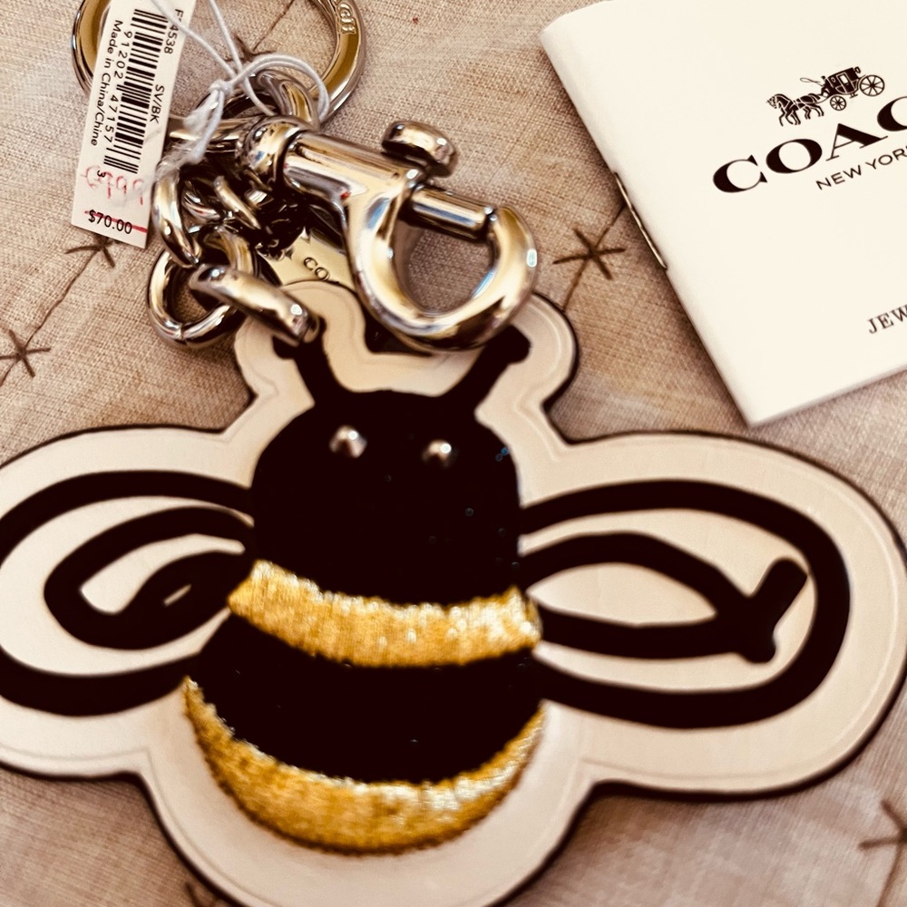 Coach Black and Gold Bee Keychain Or Bag Charm